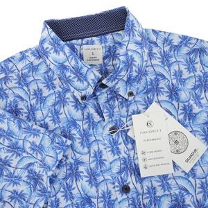 NEW CONSTRUCT 4 Way‎ Stretch Mens Slim Fit Palm Tree Short Sleeve Shirt Size L